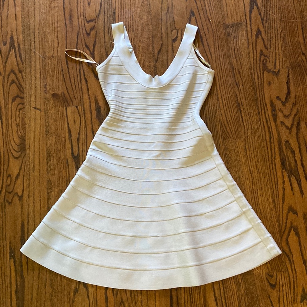 Herve Leger light blue fit and flare dress